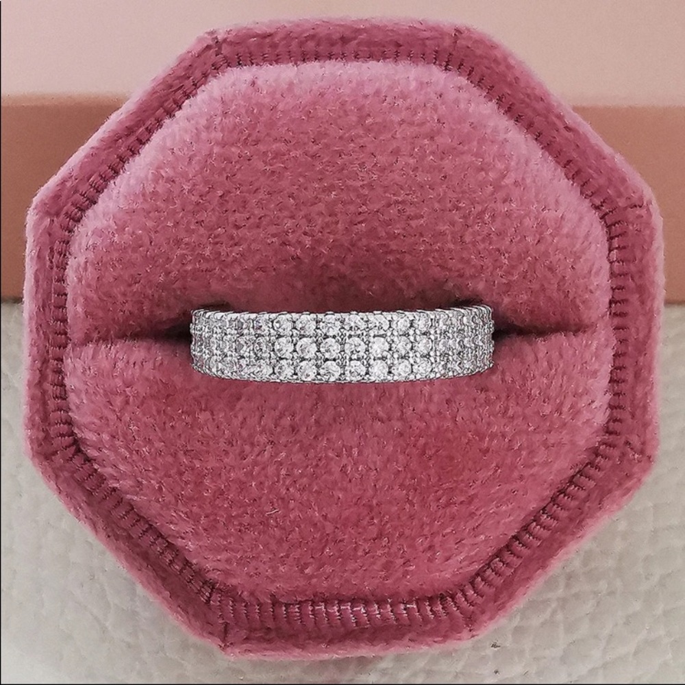 2PC 925 STERLING SILVER CUBIC ZIRCON SET RING + BAND - Picture 6 of 6
